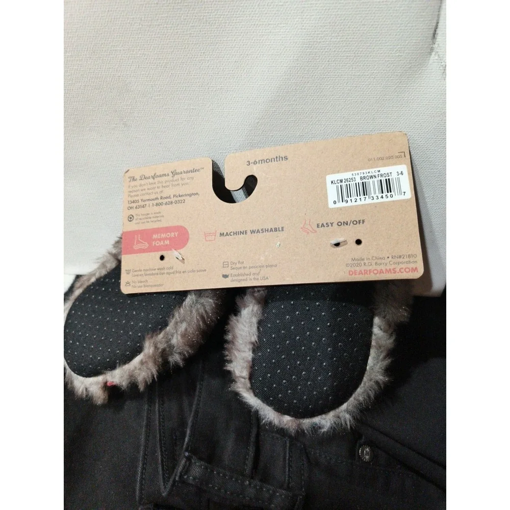 Baby Dearfoams BABY BEAR Applique Brown Faux Fur Fuzzy Slippers 3-6 Months